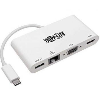 Tripp Lite USB-C Hub with 4K HDMI, 1080P VGA, Gigabit Ethernet, USB-A 3.0, Thunderbolt 3, DisplayPort Alt Mode, 5 Gbps, White