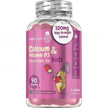 Gominolas de Calcio para Niños con Vitamina D3 - 90 Unidades Sabor a Vainilla y Fresa, 320 mg de calcio de alta potencia con 800 UI de vitamina D3
