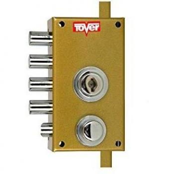 Tover 901P, Cerradura seguridad 3P resbalón c/barras cierre interior T2 c/llave izqda. esm.oro