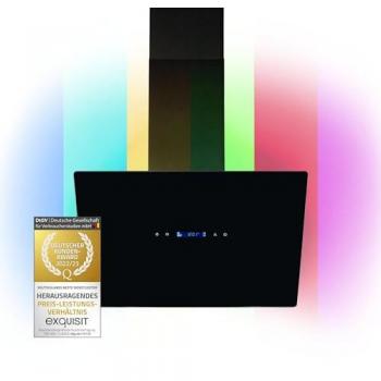 Campana extractora de pared Exquisit KFD617-2L, 60 cm, negro, con iluminación LED multicolor y controles táctiles