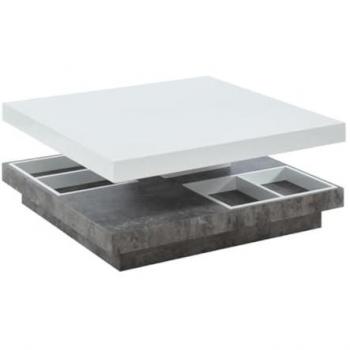 Mesa de centro FAUSTO II - Tablero pivotante - MDF lacado blanco y cemento