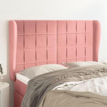 Cabecero de Terciopelo Rosa con Orejas 147x23x118/128 cm