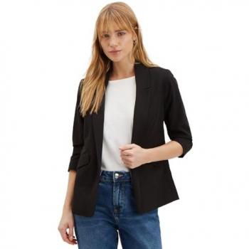 Ruched Sleeve Women's Blazer - Black - Size 16 UK