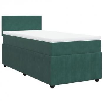 Cama box spring con colchón terciopelo verde oscuro 80x200 cm