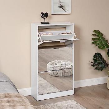 Zapatero Kragerø Blanco 3 Compartimentos Espejo Aglomerado Máx. 18 Pares 115 x 60 x 24 cm