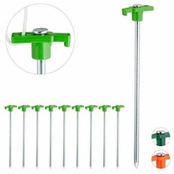 Set de 10 Estacas para Tienda de Camping, Anclajes para Suelos Duros, 25 cm, Acero Galvanizado, Verde Claro