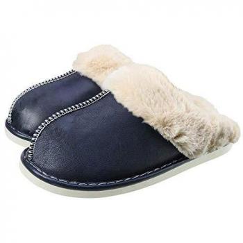 Zapatillas de Estar por casa para Mujer Impermeables de PU Pantuflas Térmicos de Invierno Suave Algodón Casa Zapatos Cómodo Y Antideslizante