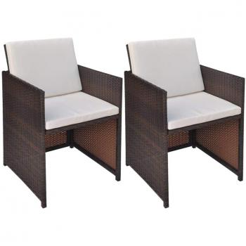 Brown Poly Rattan Garden Chairs Set of 2 with Cushions and Pillows