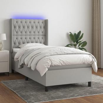 Colchón de cama box spring de muelles y tela LED gris claro 90x190 cm