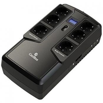 Coolbox Scudo Ii - Sai/Ups Sistema de Alimentación Ininterrumpida de 800Va con 6 Schukos y 2 Puertos Usb de Carga, con Pantalla Lcd - Color Negro