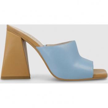 Lodi - Sandalias de tacón de mujer en piel combinada, color azul y camel