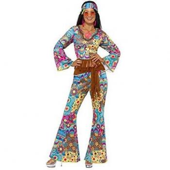 Smiffys Disfraz de Flower Power Hippy, Multicolor, con Top, Pantalones, Banda para el Pelo y cinturón
