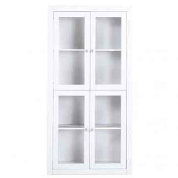 Vitrina 4 Puertas y 2 Cajones de Pino Macizo y MDF, Serie Kalpe Lacado, Color Blanco, Medidas 200x100x37 cm