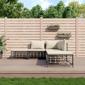 vidaXL 5-Piece Anthracite Poly Rattan Garden Lounge Set with Cushions