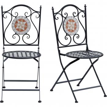 Outsunny Set de 2 Sillas Plegables de Jardín Bistro Asiento Mosaico Negro Acero Terraza Balcón Capacidad Carga 120kg Medidas 50x40x94,5 cm
