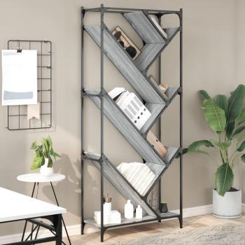 Estantería de madera de ingeniería y metal 79x30x180 cm en color negro, roble sonoma y roble ahumado - Mueble de almacenaje para oficina, estudio y dormitorio