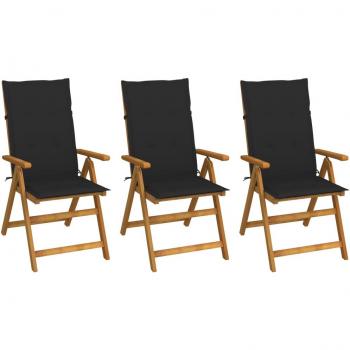 Folding Garden Chairs Set of 3 with Cushions Solid Acacia Wood