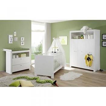 Habitación de bebé OLIVIA completa: Cama 70x140 cm + Commode cambiador + Armario - Blanco