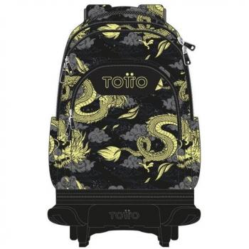 Mochila Totto con Ruedas Removibles y Diseño de Dragón en Color Azul