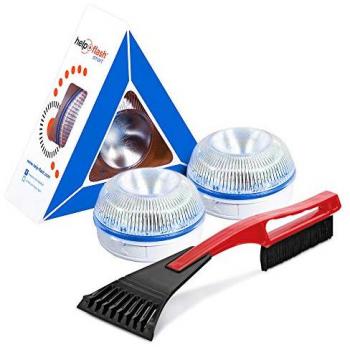 Help Flash Smart Luz de Emergencia Inteligente V16 Homologada DGT Pack 2 Unidades + Rascador Hielo - luz de emergencia autónoma, señal v16 de preseñalización, homologada por la DGT,