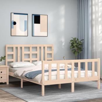 Estructura de cama con cabecero de madera maciza 140x190 cm