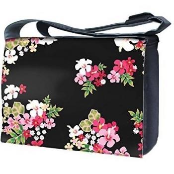 Luxburg nb-sb-10022 - 17 - 01. BT Flores sobre fondo negro bolso bandolera con correa para el hombro para ordenador portátil de 17 pulgadas/ordenador portátil