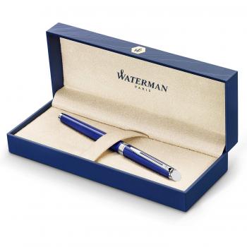 Waterman Hémisphère bolígrafo, lacado en color azul brillante y acabado cromado, punta mediana con cartucho de tinta azul, estuche de regalo