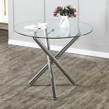 Mesa de Comedor Redonda de Cristal, Mesa de Comedor, Mesa de Cocina, Mesa de Comedor, Mesa de Cocina, Mesa de Comedor, Mesa Moderna, Patas de Metal, 90 x 90 x 75 cm