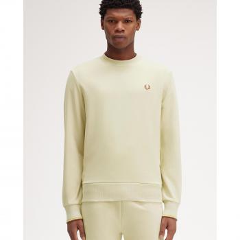 Sudadera de hombre Fred Perry beige sin capucha con logo bordado, cuello redondo, tamaño pequeño