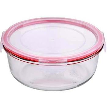 Fiambrera Hermética Redonda de Vidrio de Borosilicato San Ignacio, 1.2L, Color Rojo