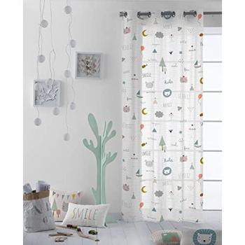 Cortina Infantil con Ojales 100% Algodón Sé Feliz Haciendo el Indio 140x260 cm Fabricada en España