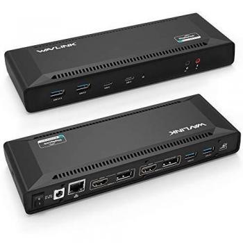 USB C Bases de Conexión Docking Station, WAVLINK Dual 4K Docking Station con suministro de energía de 60W,Dual 4K@60Hz,Single 5K@60Hz,2xDisplay Port 1.2,2xHDMI 2.0,4xUSB 3.0,2x Type C,Gigabit Ethernet