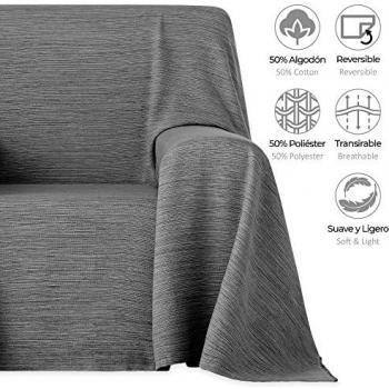 Plaid Multiusos Trama 230x260 cm Gris Oscuro - Funda Sofá, Manta Cama, Colcha Chaise Longue