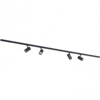 Sistema de riel monofásico Lindby Linaro GU10 negro 4 x 10 W, moderno, hecho de metal, para pasillos, con 4 llamas y casquillo GU10