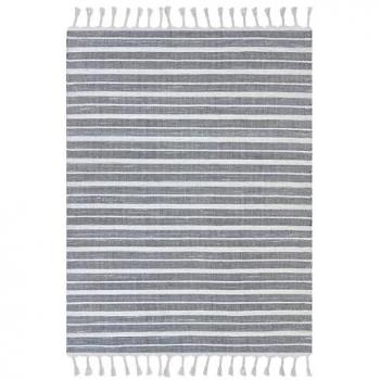 Alfombra Azul Oscuro y Blanco de Plástico Reciclado 140 x 200 cm con Patrón a Rayas Bademli
