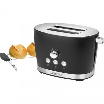 Clatronic TA 3690 Tostadora Retro 2 Rebanadas, 850W, 3 Funciones, Calentador de Panecillos, Bandeja Recogemigas, Nivel de Tostado A