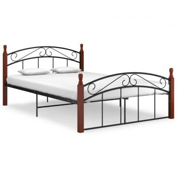 Cama metal redondo negro y roble macizo 140x200 cm