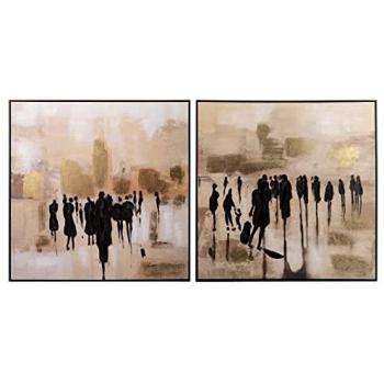 Set de 2 Cuadros Decorativos Boulevard con Marco Negro, Lienzo 80% Pintado a Mano, Medidas 100x3.5x100 cm - Agrega Estilo y Personalidad