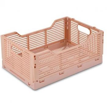 Caja Plegable Apilable de Plástico Resistente Libre de BPA, Ensamblable y Desmontable, Rectangular para Almacenaje (M, Rosa Granito)