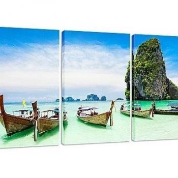 Tríptico barco lienzo paisaje natural de impresión listo para colgar arte de pared , 12 x 16