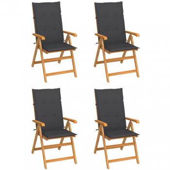 Teak Wood Garden Chairs Set of 4 with Anthracite Cushions
