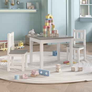 Día y Noche - Mesa y sillas infantiles 3 piezas MDF blanco y gris Vidaxl