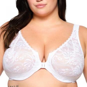 Glamorise Elegance Lace Plunge Front Closure Bra White 30B