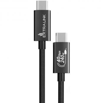 Cable USB-C Extralink Smart Life Trenzado Negro 240W 40Gbps 2m