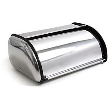 Panera de metal con tapa abatible 35,5 x 23 x 15,5 cm, contenedor para pan metálico, recipiente con tapa y asa para almacenar pan, sobremesa, encimera, cocina