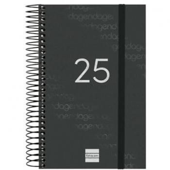 Finocam Agenda Anual Espiral Year 2025, 1 Día Página, Tamaño E5 (117x181 mm), Color Negro