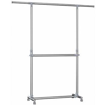SONGMICS Perchero Barra para Colgar Ropa, con Ruedas, Altura Ajustable, 113cm-198cm LLR401