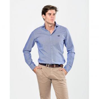 Camisa Spagnolo jacquard cuello cutaway corte smart azul