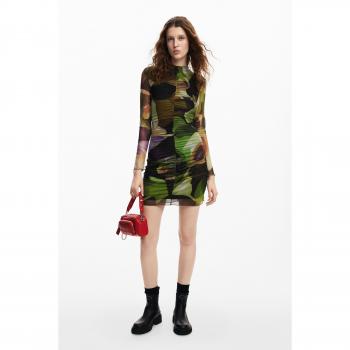 Desigual Vestido corto estampado M Christian Lacroix, vestido de manga larga para mujer, color verde, talla XS