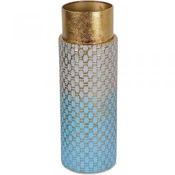 Jarrón Cilíndrico de Metal 46 cm Azul y Dorado Milano - Centro Decorativo